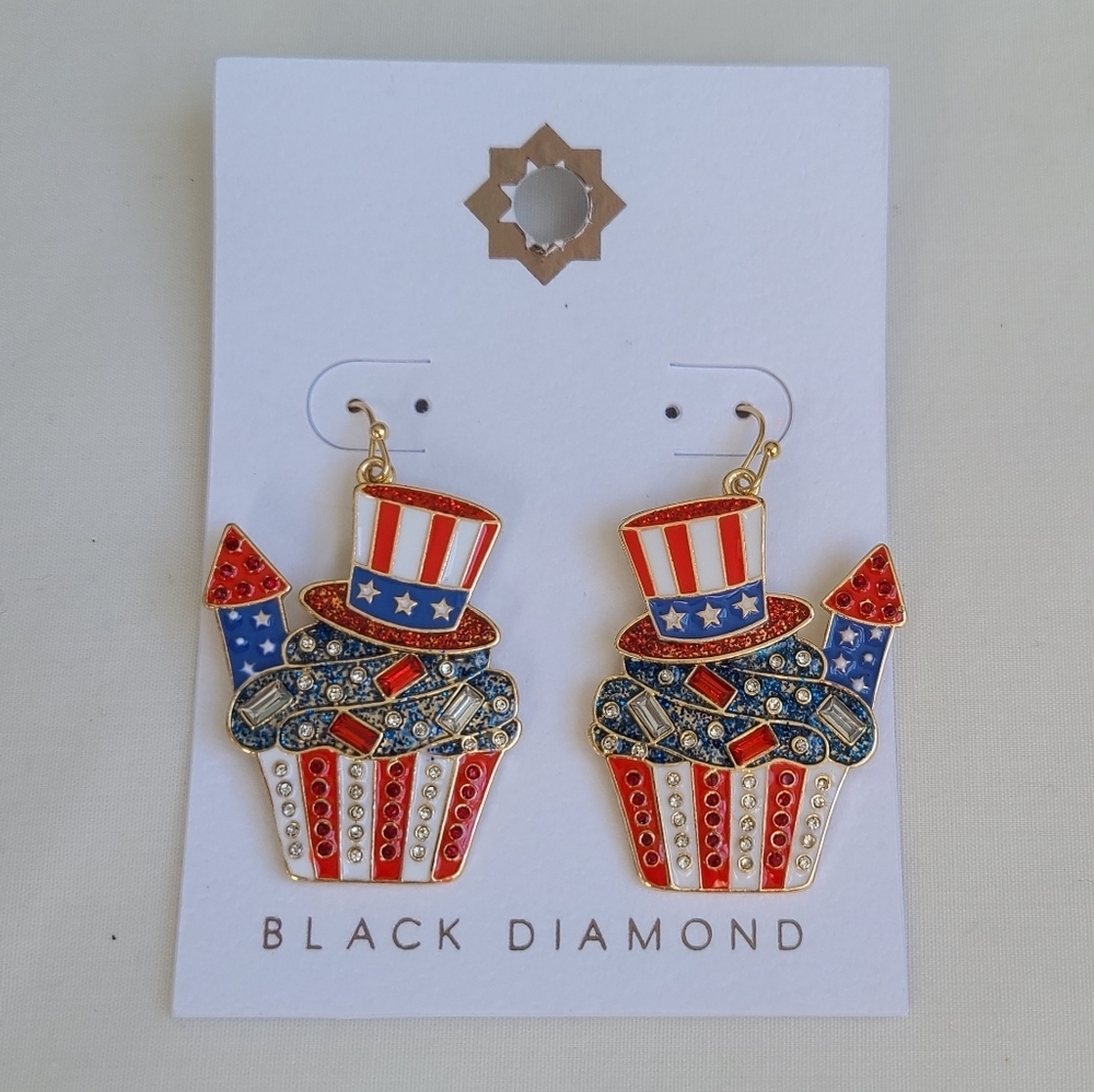 SALE! Black Diamond Patriotic Cupcake Earrings